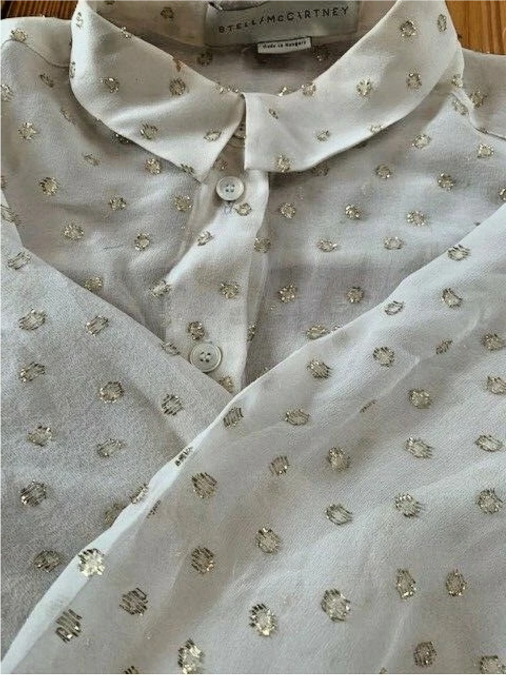 Vintage Stella McCartney White Blouse with Gold Embroiderer Polka Dots